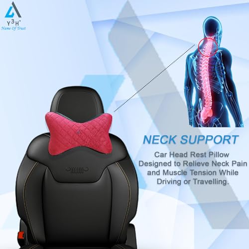Y3H Car Neck Head Rest Pillow Premium Car Seat Neckrest Cushion Neck Support Pillow for Neck Pain Relief in Office, Driving - (Set of 2 pc) (Black-Red Butterfly) - Image 3