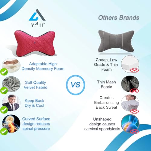 Y3H Car Neck Head Rest Pillow Premium Car Seat Neckrest Cushion Neck Support Pillow for Neck Pain Relief in Office, Driving - (Set of 2 pc) (Black-Red Butterfly) - Image 4