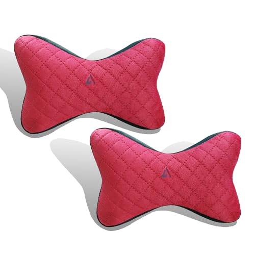 Y3H Car Neck Head Rest Pillow Premium Car Seat Neckrest Cushion Neck Support Pillow for Neck Pain Relief in Office, Driving - (Set of 2 pc) (Black-Red Butterfly) - Image 1