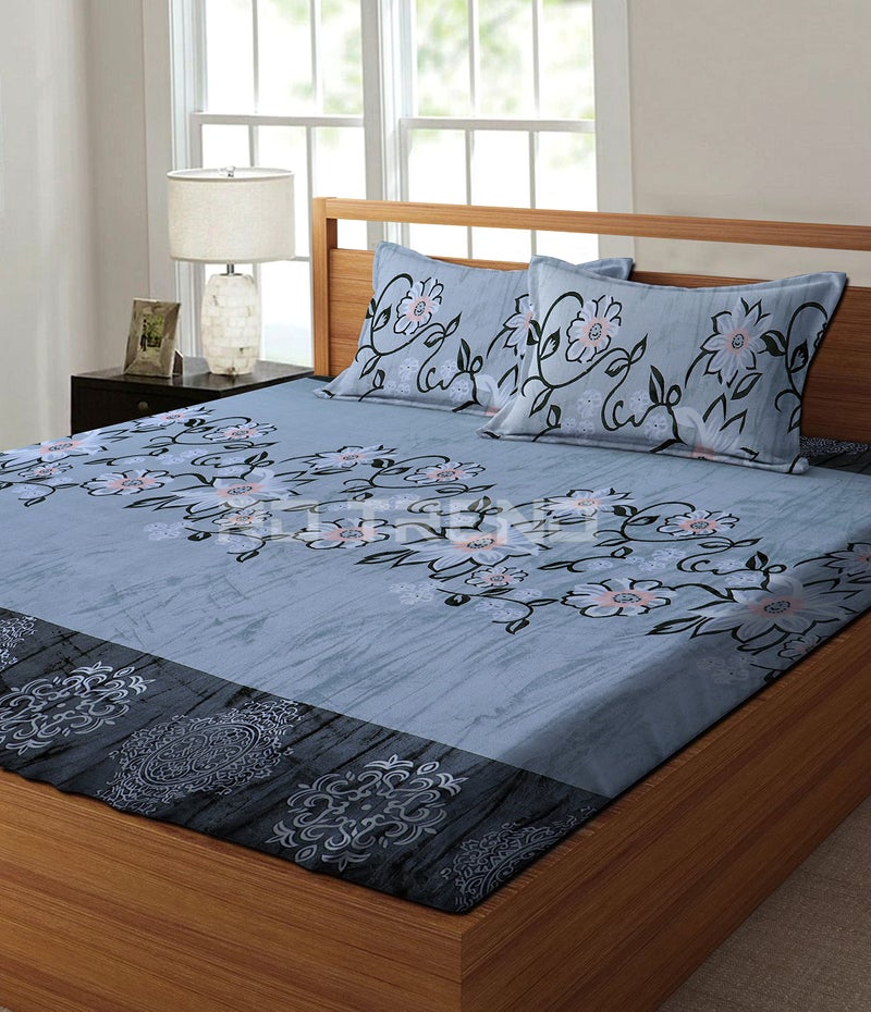 RD TREND 190 GSM Flannel Warm Elastic Fitted bedsheets for Winter King Size(72X78X8 Inch) with 2 Pillow Covers Size 18x28 Inches,Color- Grey Pattern-Floral| H603 | 220 TC - Image 4