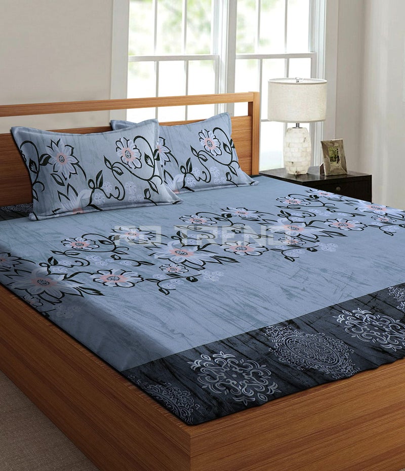 RD TREND 190 GSM Flannel Warm Elastic Fitted bedsheets for Winter King Size(72X78X8 Inch) with 2 Pillow Covers Size 18x28 Inches,Color- Grey Pattern-Floral| H603 | 220 TC - Image 2