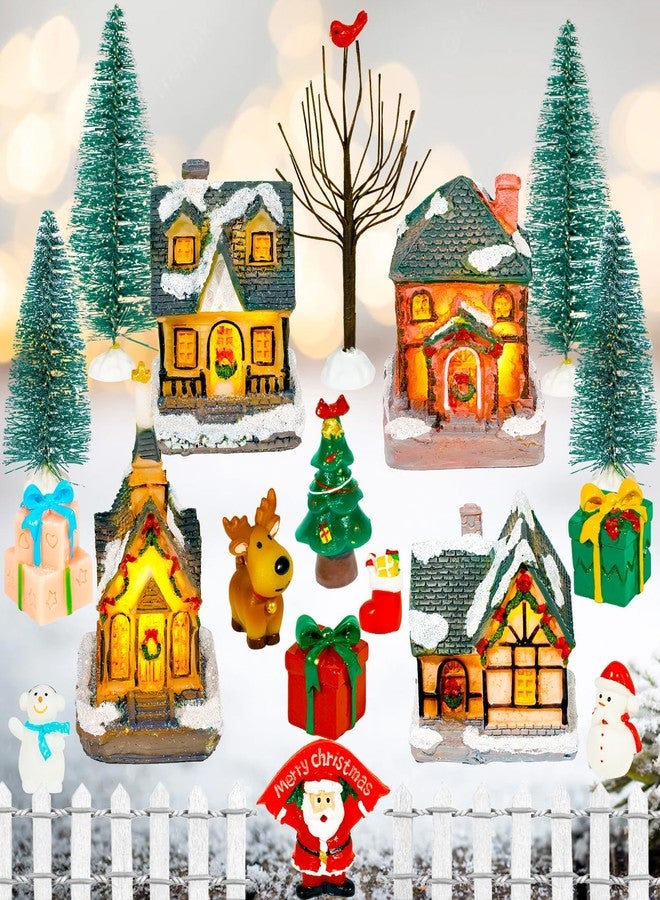 Warmtree 22 Pcs Christmas Village Houses Set, Resin Christmas Scene Village Town, Santa Tree Picket Fence Snow Figurines Accessories for Holiday Home Garden Office Festival Decor - Image 1