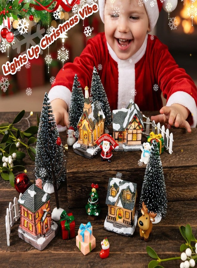 Warmtree 22 Pcs Christmas Village Houses Set, Resin Christmas Scene Village Town, Santa Tree Picket Fence Snow Figurines Accessories for Holiday Home Garden Office Festival Decor - Image 4