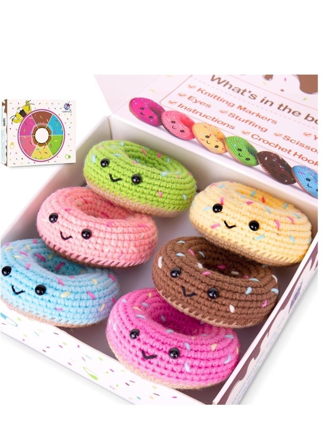 Generic Crochet Kit for Beginners, Beginner Starter w Step-by-Step Video Tutorials, Learn to Kits Adults & Kids, DIY Knitting Supplies, 6-Pack Donut Family(40%+ Yarn Content)  - Image 1