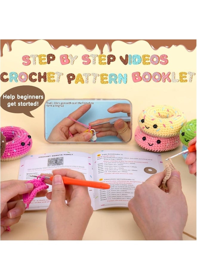 Generic Crochet Kit for Beginners, Beginner Starter w Step-by-Step Video Tutorials, Learn to Kits Adults & Kids, DIY Knitting Supplies, 6-Pack Donut Family(40%+ Yarn Content)  - Image 3
