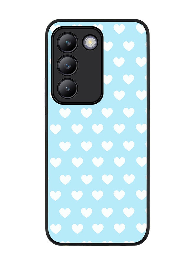 Stylizedd حافظة حواف سوداء متينة لهاتف Vivo V30 Lite 5G، حافظة مرنة رقيقة من المطاط TPU مع حواف مضادة للسقوط - قلوب زرقاء فاتحة - Image 1