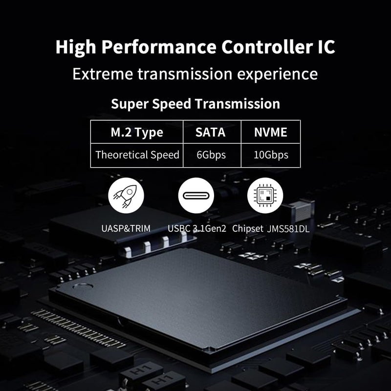 SSK Aluminum M.2 to USB NVMe SATA SSD Enclosure Reader, Tool-Free USB 3.2 Gen 2 10Gbps NVMe PCI-E 6Gbps SATA M-Key / B+M Key Solid State Drive External Adapter With UASP Trim, for SSDs 2242 2260 2280 - Image 5