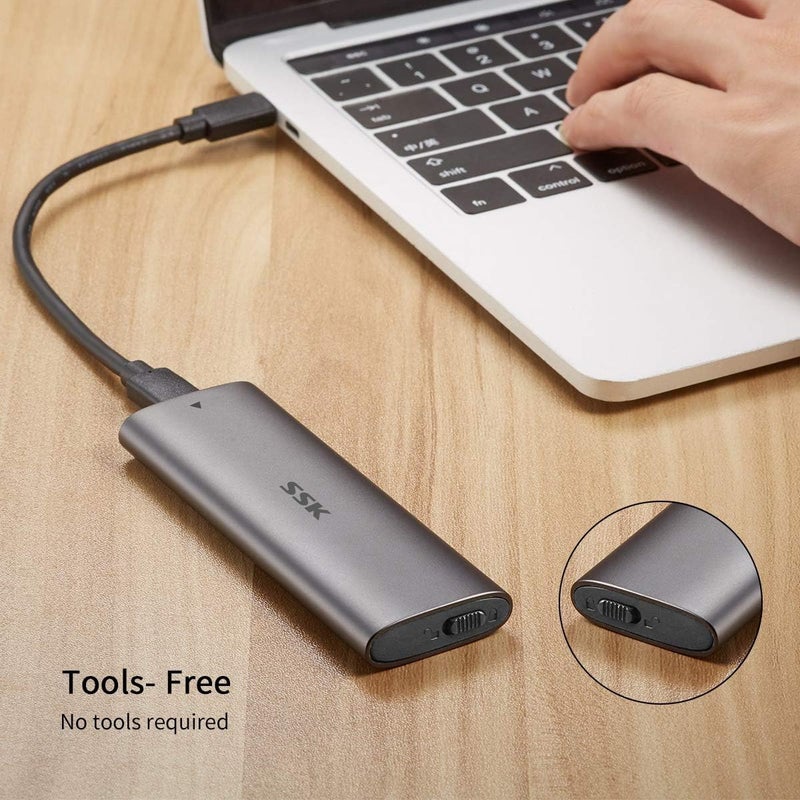 SSK Aluminum M.2 to USB NVMe SATA SSD Enclosure Reader, Tool-Free USB 3.2 Gen 2 10Gbps NVMe PCI-E 6Gbps SATA M-Key / B+M Key Solid State Drive External Adapter With UASP Trim, for SSDs 2242 2260 2280 - Image 4