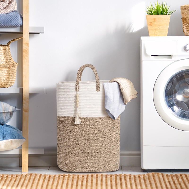 WENMER Woven Laundry Basket For Clothes  50L Large Rectangle Laundry Hampers With Beads Tassel  Nursery Storage Basket For Toys  Tall Dirty Clothes Hamper For Bedroom Aesthetic  Laundry Room Organization - Image 2