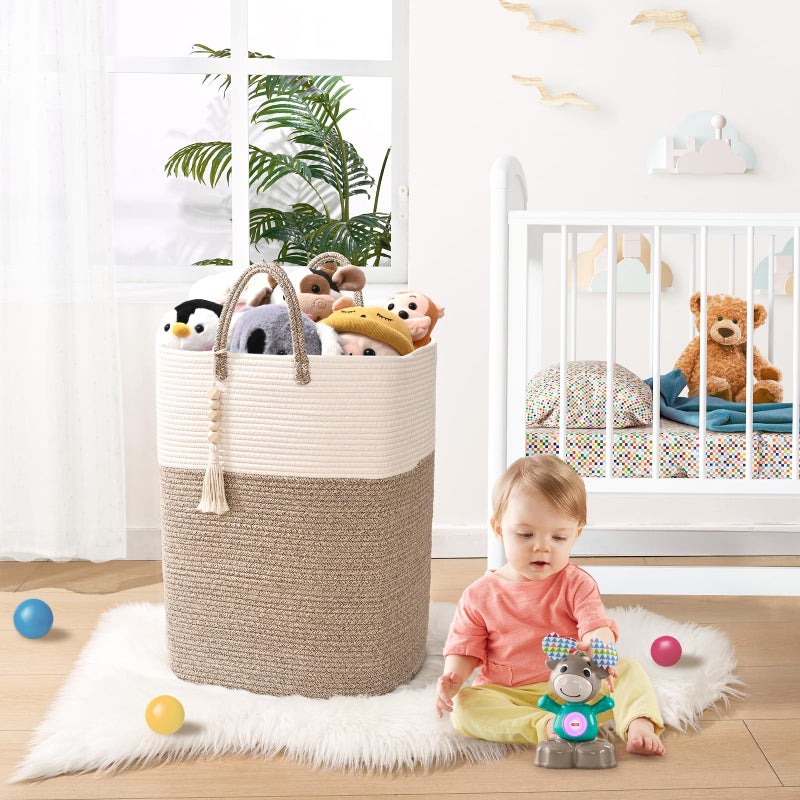 WENMER Woven Laundry Basket For Clothes  50L Large Rectangle Laundry Hampers With Beads Tassel  Nursery Storage Basket For Toys  Tall Dirty Clothes Hamper For Bedroom Aesthetic  Laundry Room Organization - Image 5