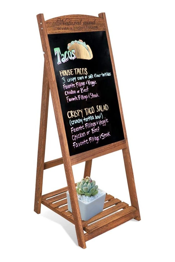 LINGWEI Chalkboard Wooden Foldable Black Board Hand Writing Chalk Board with Flower Pot Holder Notice Board Outdoor Display Stand - Image 1