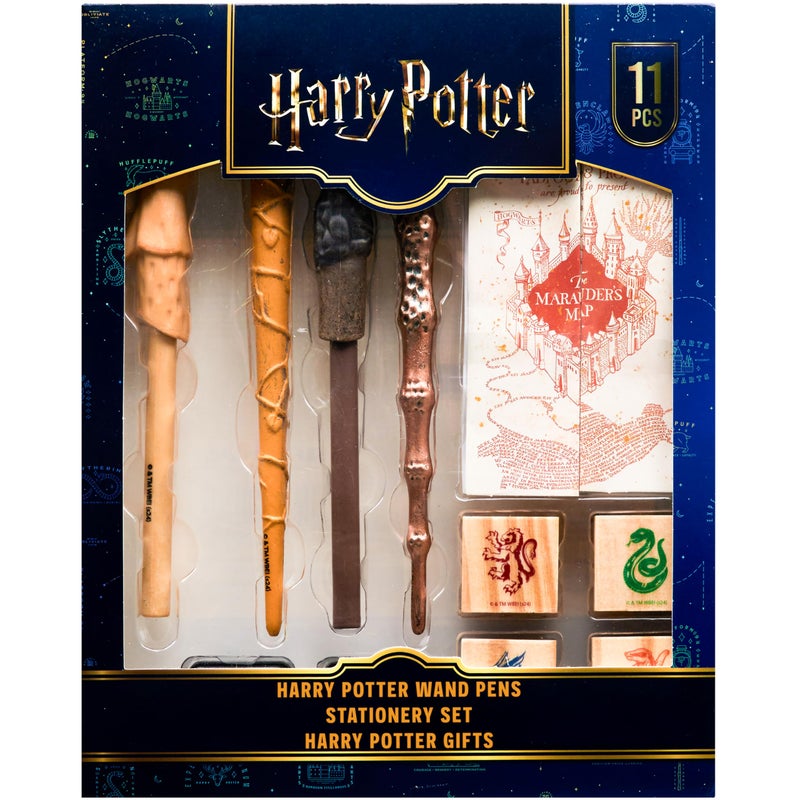 Harry Potter Stationary Set for Boys Girls with 4 Wand Pens Black Ink Marauders Map Hogwarts House Stamp Kit Cute School Supplies Gifts for Kids - Image 2