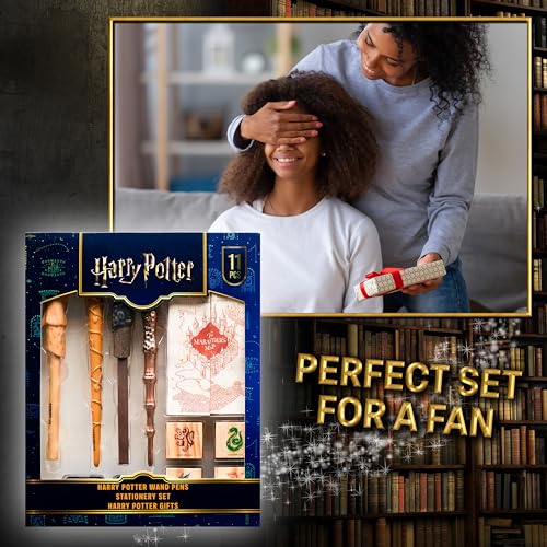 Harry Potter Stationary Set for Boys Girls with 4 Wand Pens Black Ink Marauders Map Hogwarts House Stamp Kit Cute School Supplies Gifts for Kids - Image 3