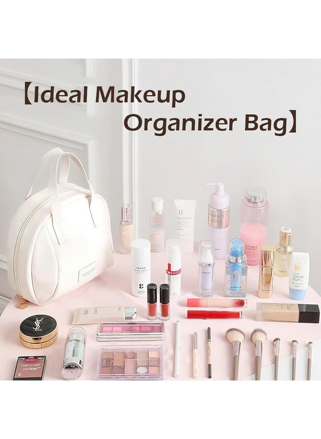 RATAVA Travel Cosmetic Bag for Women Makeup Organizer with Muti Pockets PU Waterproof Toiletry Bag with Handles Dividers, Makeup Organizer Pouch for Women, Girls 1pc (White) - Image 5
