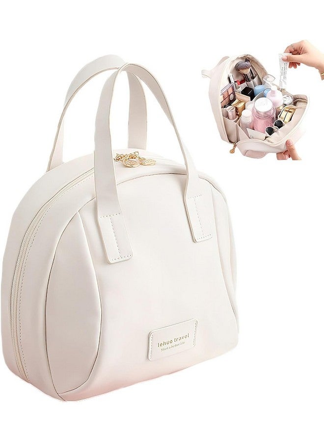 RATAVA Travel Cosmetic Bag for Women Makeup Organizer with Muti Pockets PU Waterproof Toiletry Bag with Handles Dividers, Makeup Organizer Pouch for Women, Girls 1pc (White) - Image 1