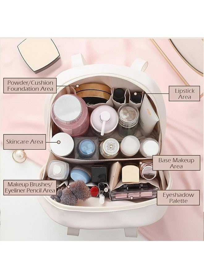 RATAVA Travel Cosmetic Bag for Women Makeup Organizer with Muti Pockets PU Waterproof Toiletry Bag with Handles Dividers, Makeup Organizer Pouch for Women, Girls 1pc (White) - Image 4