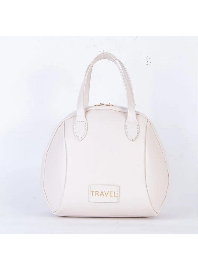 RATAVA Travel Cosmetic Bag for Women Makeup Organizer with Muti Pockets PU Waterproof Toiletry Bag with Handles Dividers, Makeup Organizer Pouch for Women, Girls 1pc (White) - Image 2