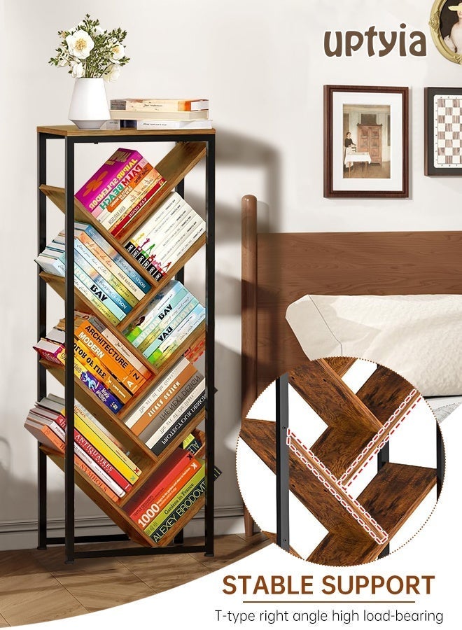 أوبتيا رف كتب على شكل شجرة - منظم تخزين كتب على شكل شجرة مكون من 9 طوابق مع أرجل قابلة للتعديل للكتب ذات الغلاف الصلب، غرفة معيشة عتيقة، بانتظار الحصول على براءة الاختراع - Image 3