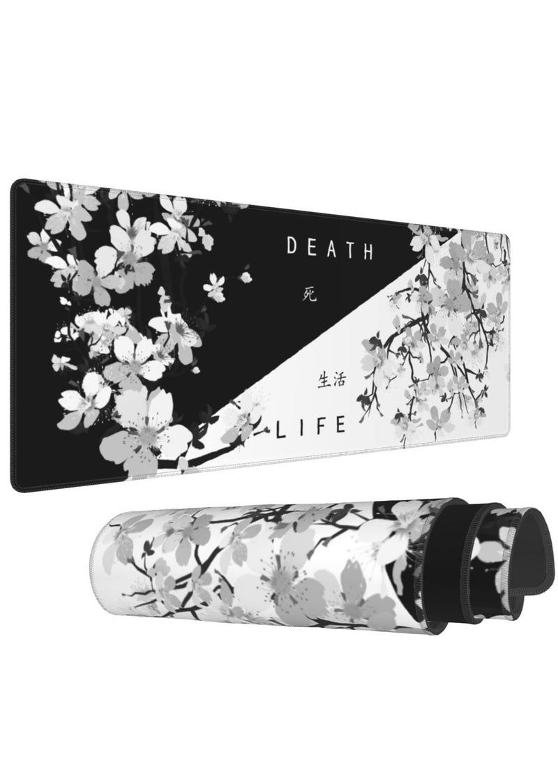 Excefore Gaming Mouse Pad Black and White Cherry Blossom, Stitched Edges Mousepad, Art Gaming Mouse Pad, Extended Large Mouse Mat Desk Pad, Long Non-Slip Rubber Base Mice Pad - Image 1