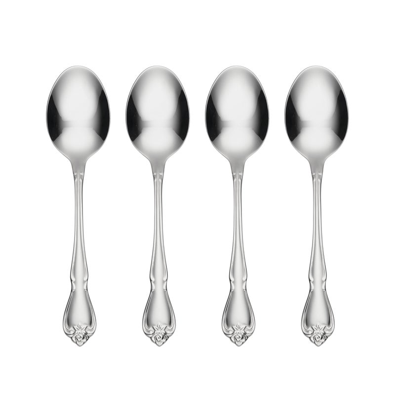 Oneida True Rose Everyday Flatware Dinner Spoons Set of 4 675 L x 16 W Silver