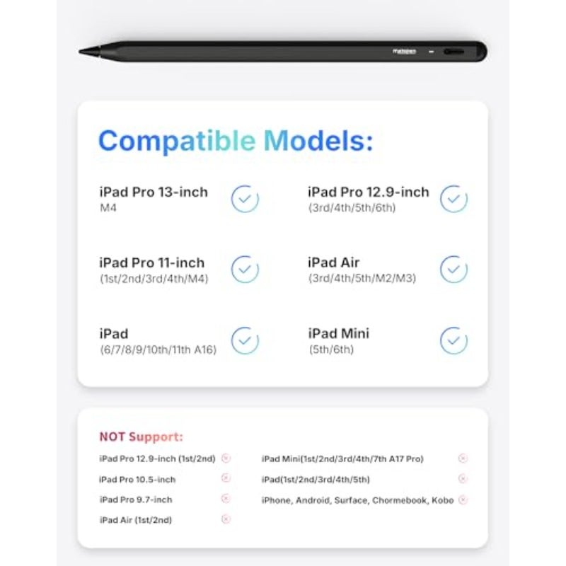 قلم إيباد ميتابين A8 لأجهزة Apple 2018+، شحن سريع مرتين، بدقة 0.1 ملم، جسم معدني، بقلم على شكل Stylus، مع رفض راحة اليد المغناطيسي، لأجهزة iPad الجيل 6-11، Pro 12.9، 11، 13، M4، Air 3، 4، 5، M2، M3، M4، Mini 5، الجيل السادس - Image 4