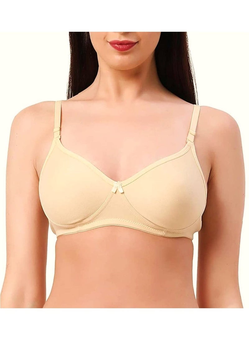 Love Bell Women's Everyday Padded Bra - Full Coverage - Premium Cotton - Lovebell Woman Wirefree T-shirt Bra (b, Soothing Beige, 32) - Image 1