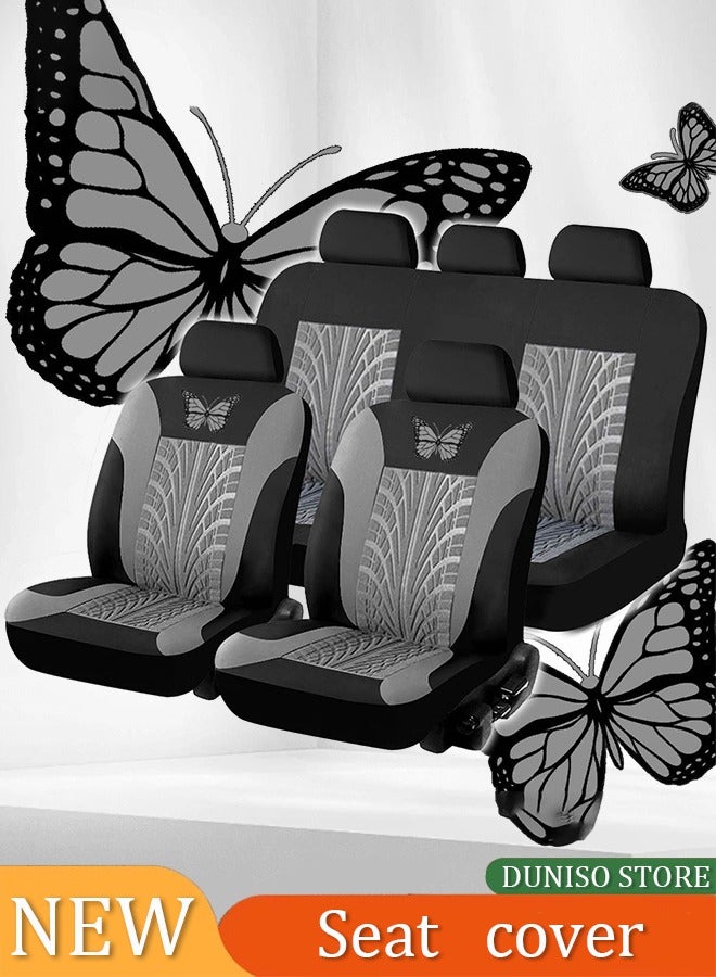Loquat Grey Car Seat Covers Full Set, Front Bucket Seat Covers with Split Bench Car Seat Cover Set  Full Set Seat Protectors - 9pcs - Image 1