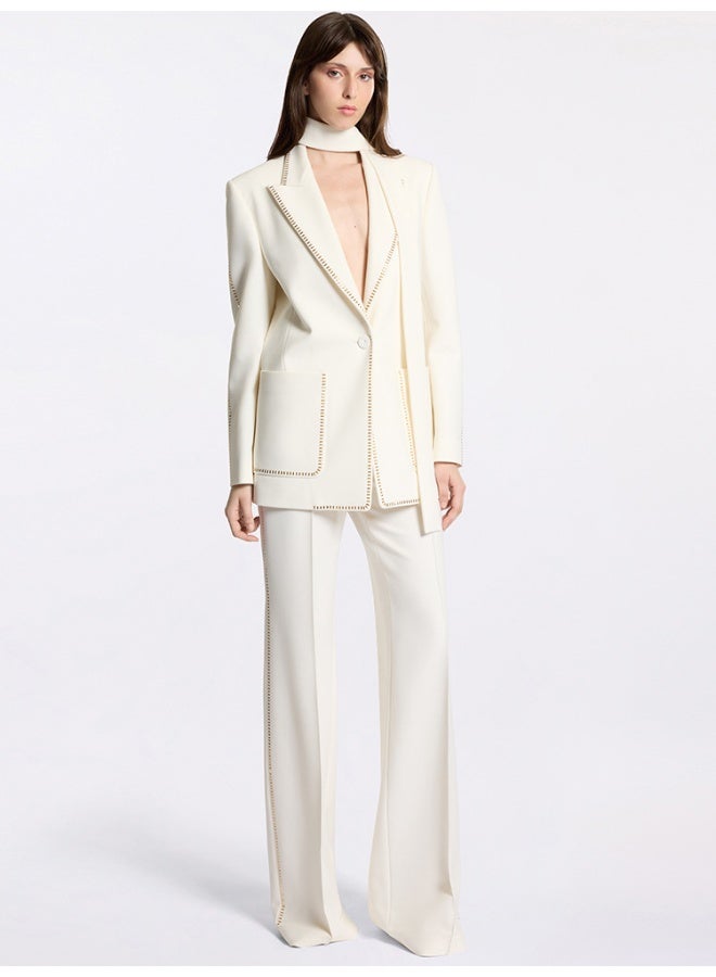 Madam Uniq Bejeweled Scarf Oversized Blazer and Pants Set - 2 Piece Outfit - Image 1