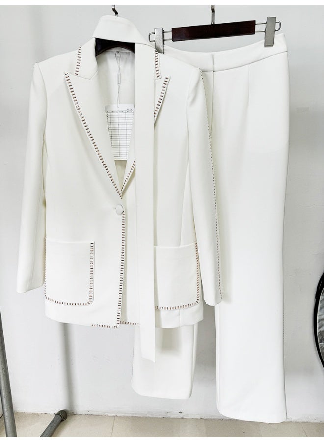 Madam Uniq Bejeweled Scarf Oversized Blazer and Pants Set - 2 Piece Outfit - Image 2