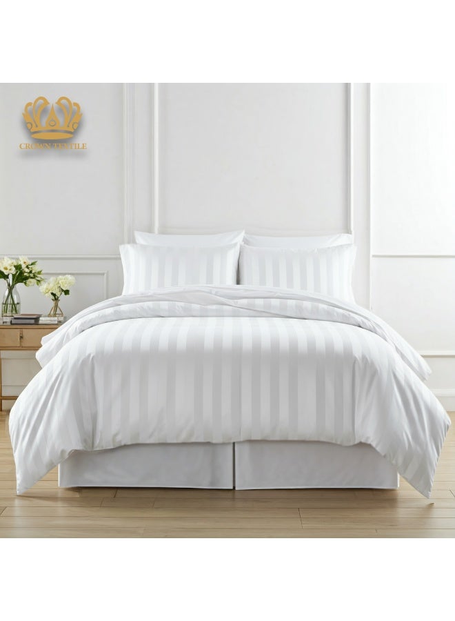 CROWN TEXTILE 5-piece hotel double duvet set, 3cm striped cotton fabric, microfiber filling, sheet size 200*200 - Image 1