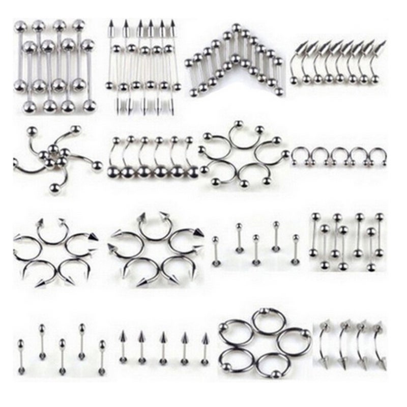 85pcs Body Jewelry Piercing Lot Stainless Steel Nose Horseshoe Lip Tongue Eyebrow Tragus Body Piercing Navel Belly Ring Barbells - Image 1