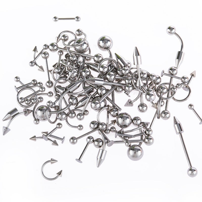 85pcs Body Jewelry Piercing Lot Stainless Steel Nose Horseshoe Lip Tongue Eyebrow Tragus Body Piercing Navel Belly Ring Barbells - Image 2