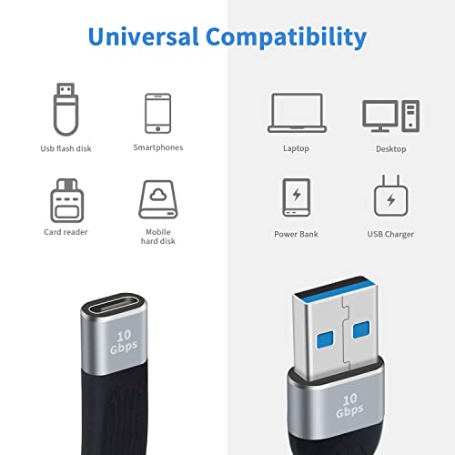 Poyiccot USB C Female to USB A Male Cable, Soft & Flexible Flat Short Type A to Type C Cable Compatible with Galaxy, MacBook, Phone, Laptop - Image 2