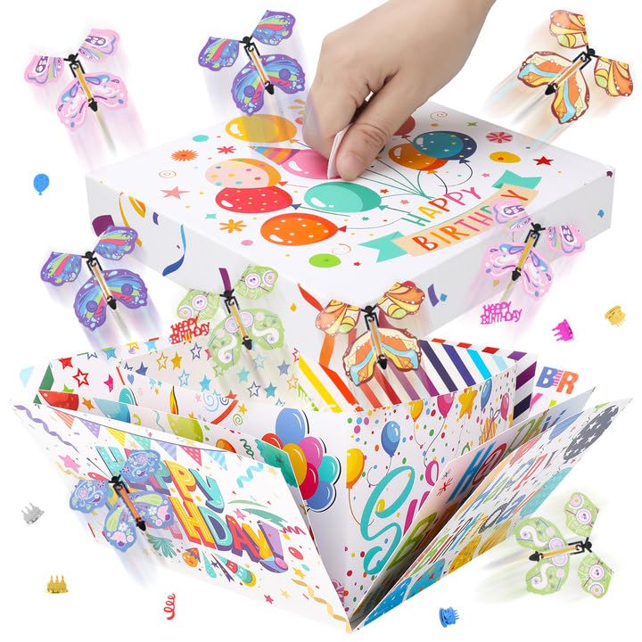 XLSXEXCL Birthday Explosion Gift Box Flying Butterfly Surprise Gift Box Surprise Butterfly Explosion Box DIY Exploding Gifts Box for Birthdays Wedding Mothers Day Anniversaries 79x79x51in - Image 1