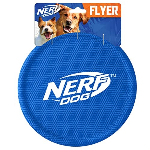 Nerf Dog Nylon Flyer Dog Toy Flying Disc Lightweight Durable and Water Resistant Great for Beach and Pool 9 inch diameter for MediumLarge Breeds Single Unit Blue - Image 1