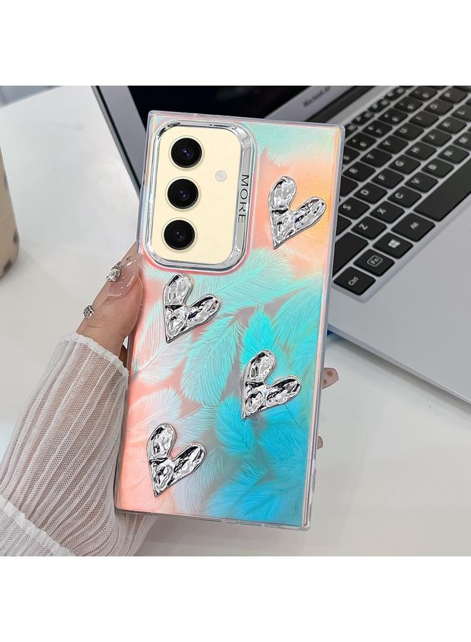 S-TOP Case For Samsung Galaxy S24 5G Electroplating 4-Heart Laser Texture TPU Phone Case - Image 1