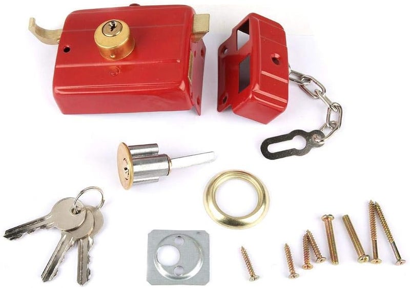 كلاراكو قفل أمان Nightlatch عالي التحمل مزود بمسامير ميتة مع مفاتيح للباب الأمامي، قفل حافة مزلاج ميتة أحمر معلق - Image 1