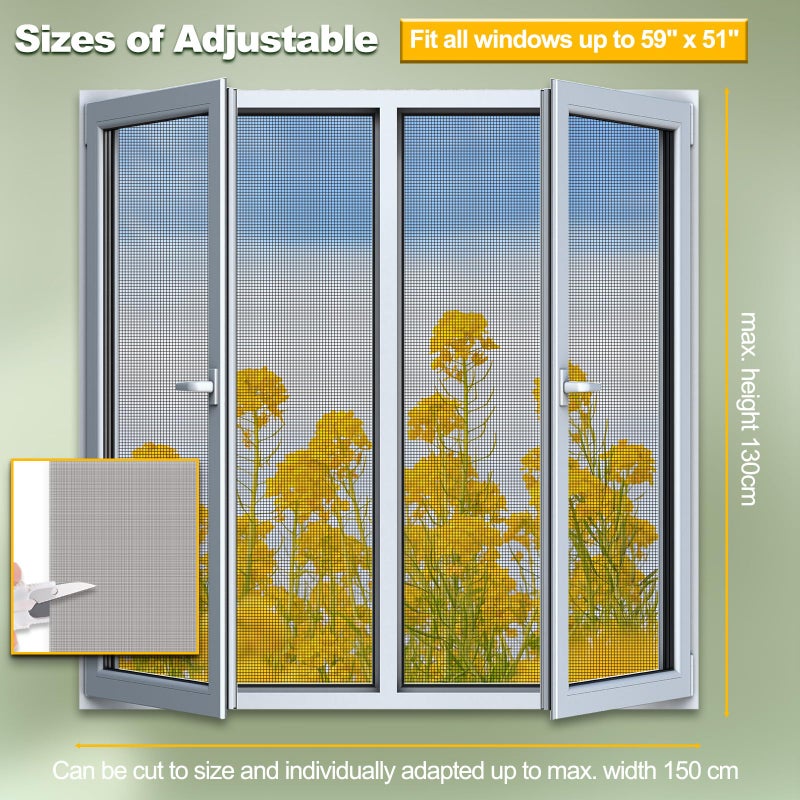 Magnetic Screen Door/Window (Fits 149×129cm Windows): Adjustable, fine-mesh fiberglass screen with 12 innovative magnets. Gray - Image 3