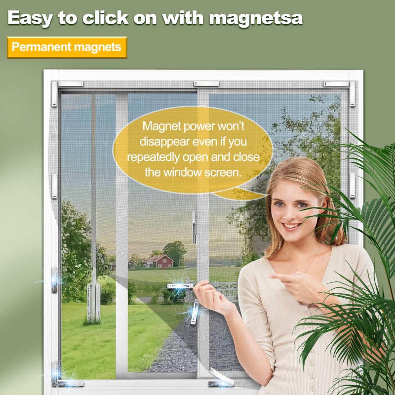 Magnetic Screen Door/Window (Fits 149×129cm Windows): Adjustable, fine-mesh fiberglass screen with 12 innovative magnets. Gray - Image 2
