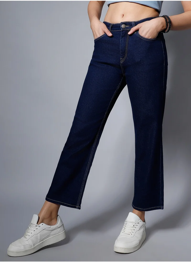 هاي ستار Indigo High-Rise Dad Fit Stretchable Jeans for Women