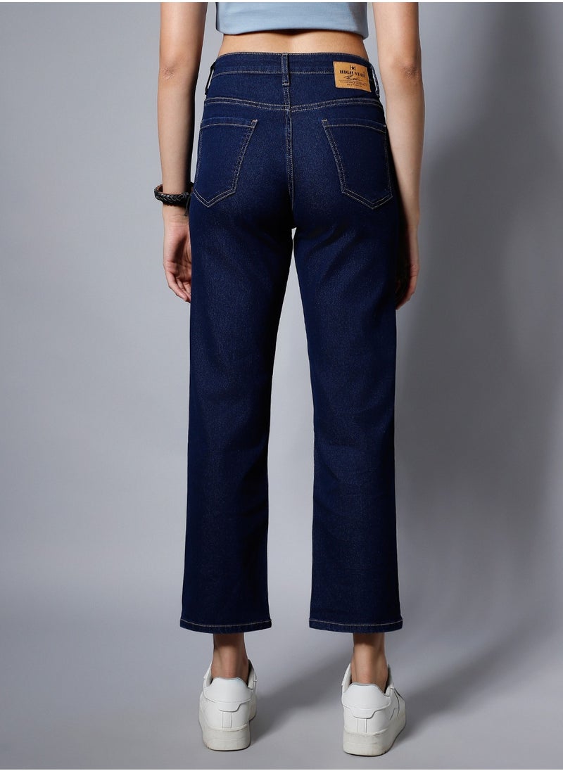 HIGH STAR - Indigo High-Rise Dad Fit Stretchable Jeans for Women - Image 1