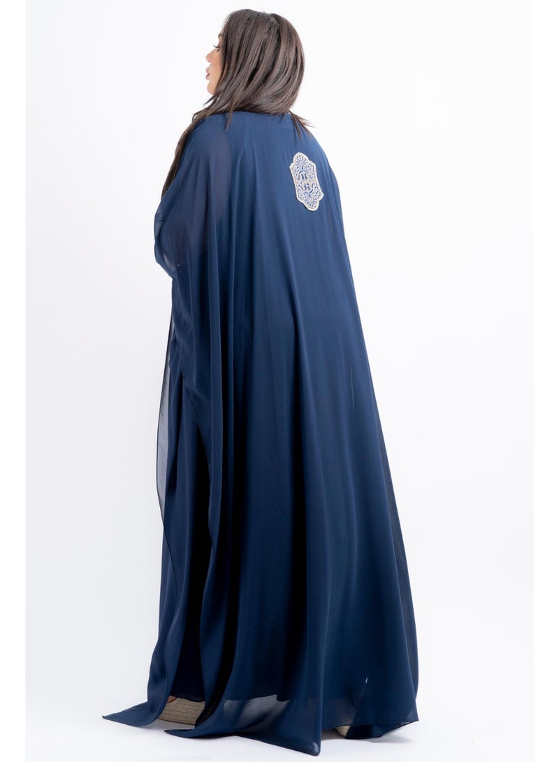 زينة جلابية سهرة نسائية راقية - قفطان شيفون فاخر بتطريز حجري وكريستال - موديل أكمام خفاش - Image 4