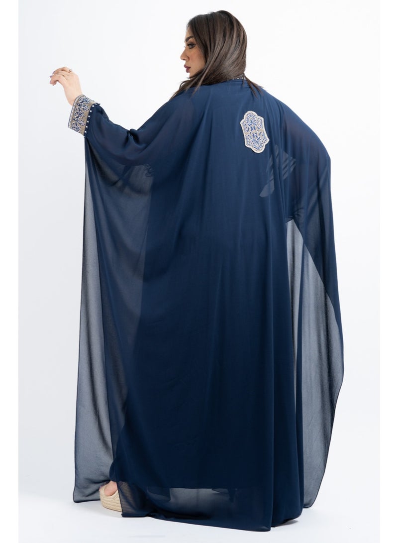 زينة جلابية سهرة نسائية راقية - قفطان شيفون فاخر بتطريز حجري وكريستال - موديل أكمام خفاش - Image 5