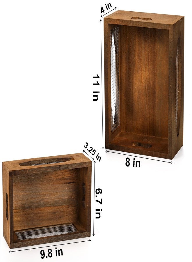 Okllen Set of 2 Wooden Nesting Countertop Baskets, Decorative Wood Storage Box Farmhouse Rustic Crate with Cutout Handles for Bread, Fruit, Vegetables, Kitchen, Bathroom, Pantry Supplies, Brown - Image 2