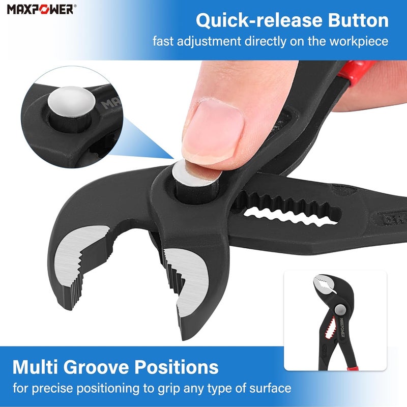 Max Power 7 inch Water Pump Pliers, with 0.98 inch Jaw Capacity Opening Push Button Lock Pliers - Image 2