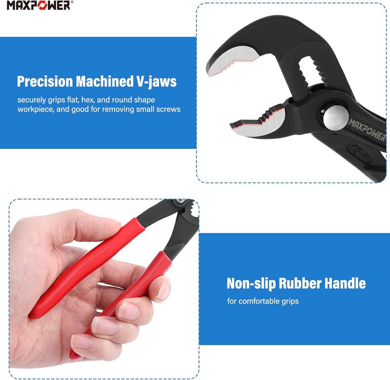 Max Power 7 inch Water Pump Pliers, with 0.98 inch Jaw Capacity Opening Push Button Lock Pliers - Image 4