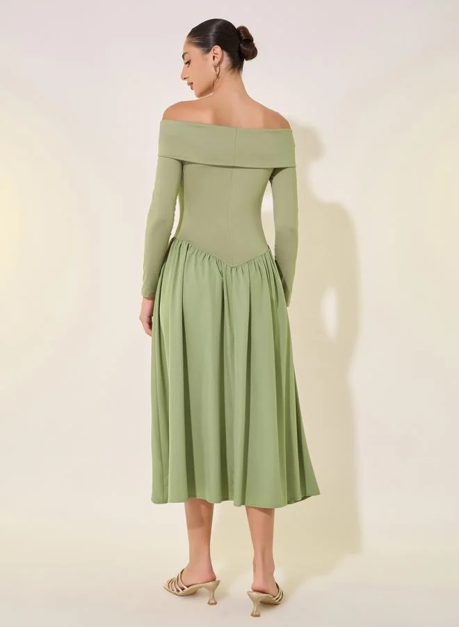 Take Two Off Shoulder Midi Dress