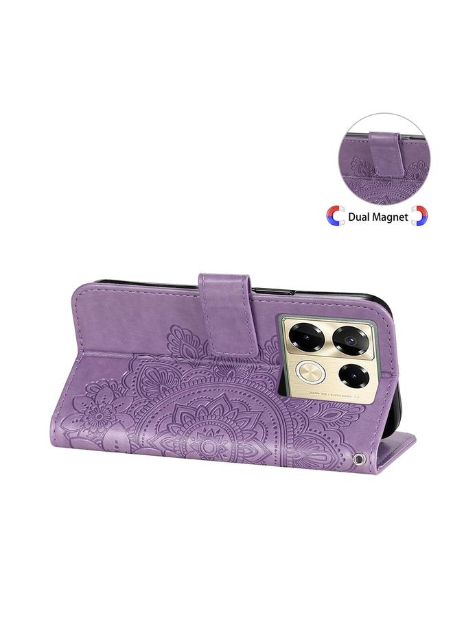 اس-توب جراب لهاتف Infinix Note 40 Pro 4G / 5G / Note 40 Pro+ جراب هاتف جلدي منقوش عليه زهور بسبع بتلات - Image 5