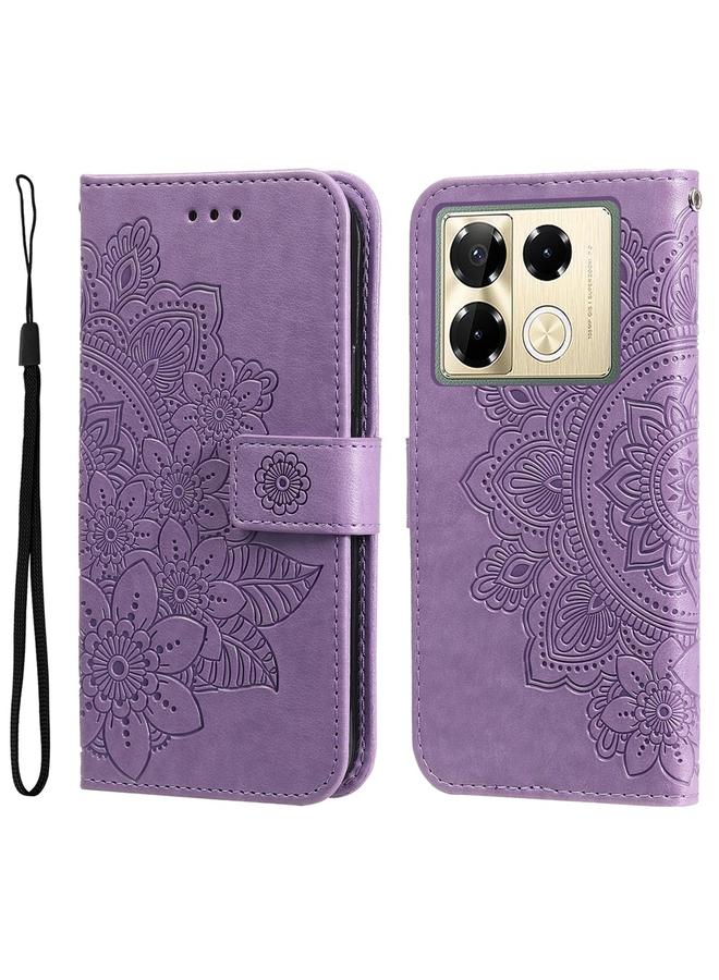 اس-توب جراب لهاتف Infinix Note 40 Pro 4G / 5G / Note 40 Pro+ جراب هاتف جلدي منقوش عليه زهور بسبع بتلات - Image 1