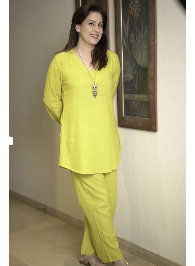 trueBrowns Lime Slub Textured Short Co-Ord Set - Image 5